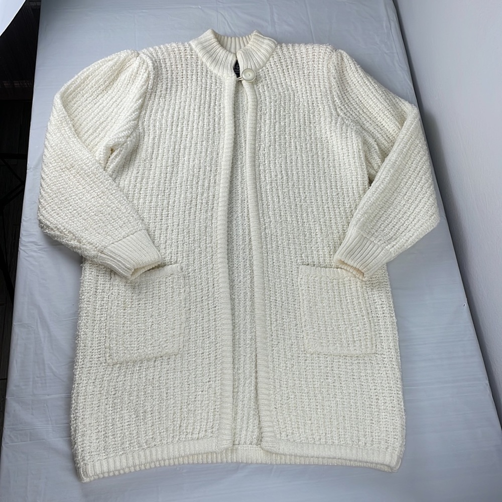 Monto Por Le Chois Ivory Knit Long Cardigan Coat Sweater size Large one button